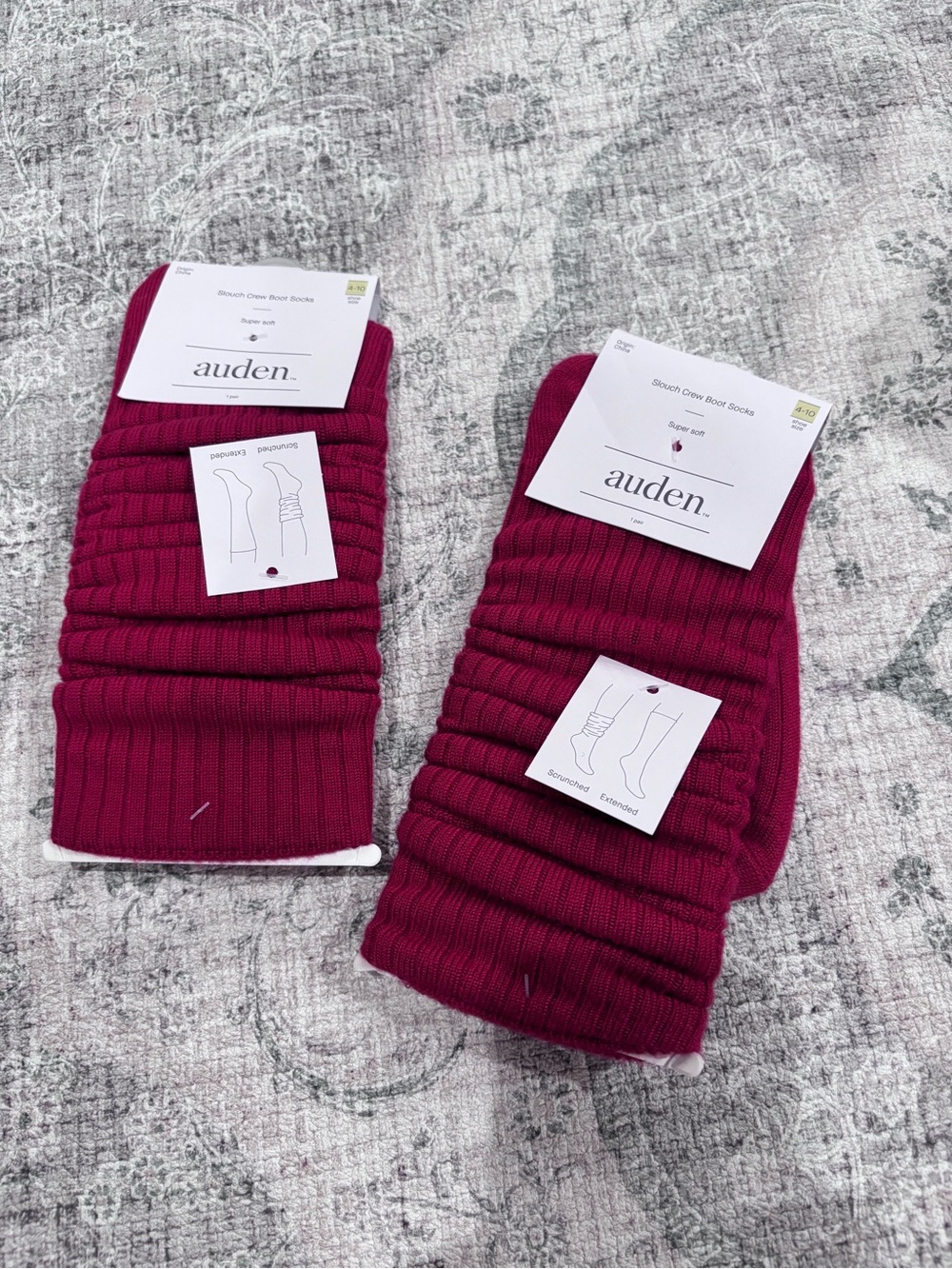 auden Women's Ribbed Slouch Crew Socks - Berry - 2 Pack - NWT